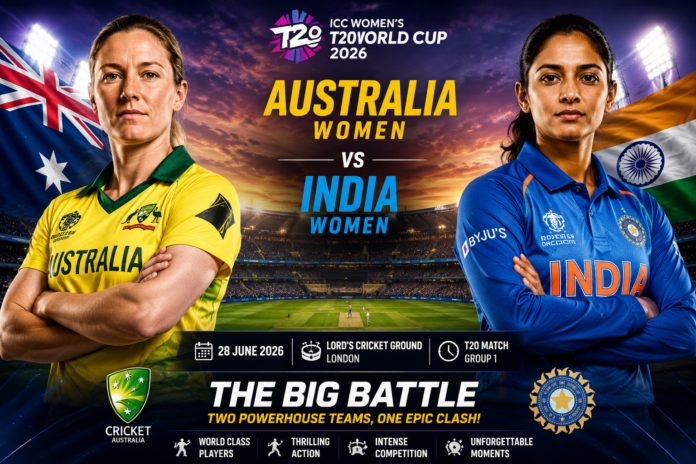 Australia Women vs India Women T20 World Cup 2026 cricket match preview with players, stadium and tournament action