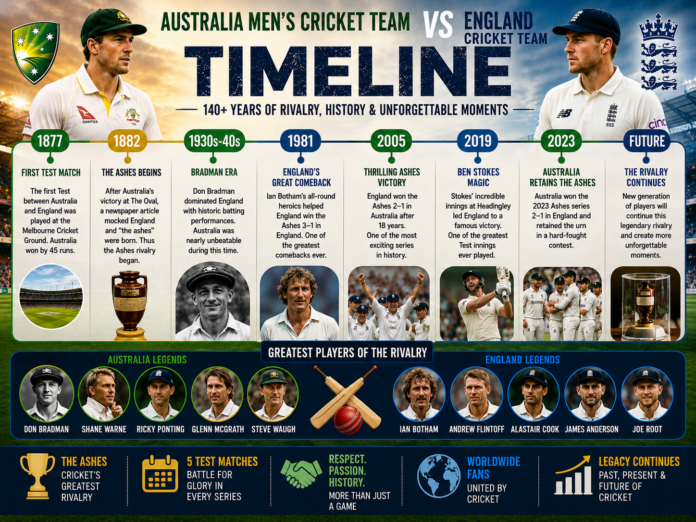 Australia Men’s Cricket Team vs England Cricket Team rivalry timeline and Ashes cricket history